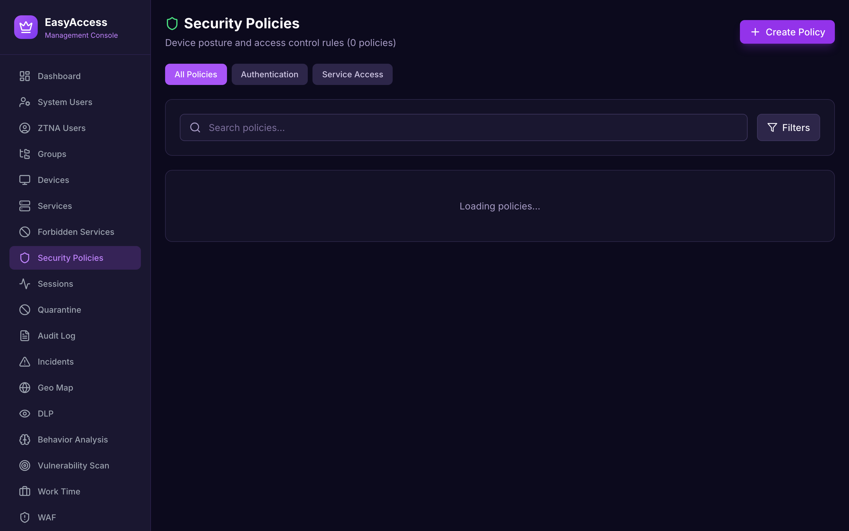 Security policy configuration