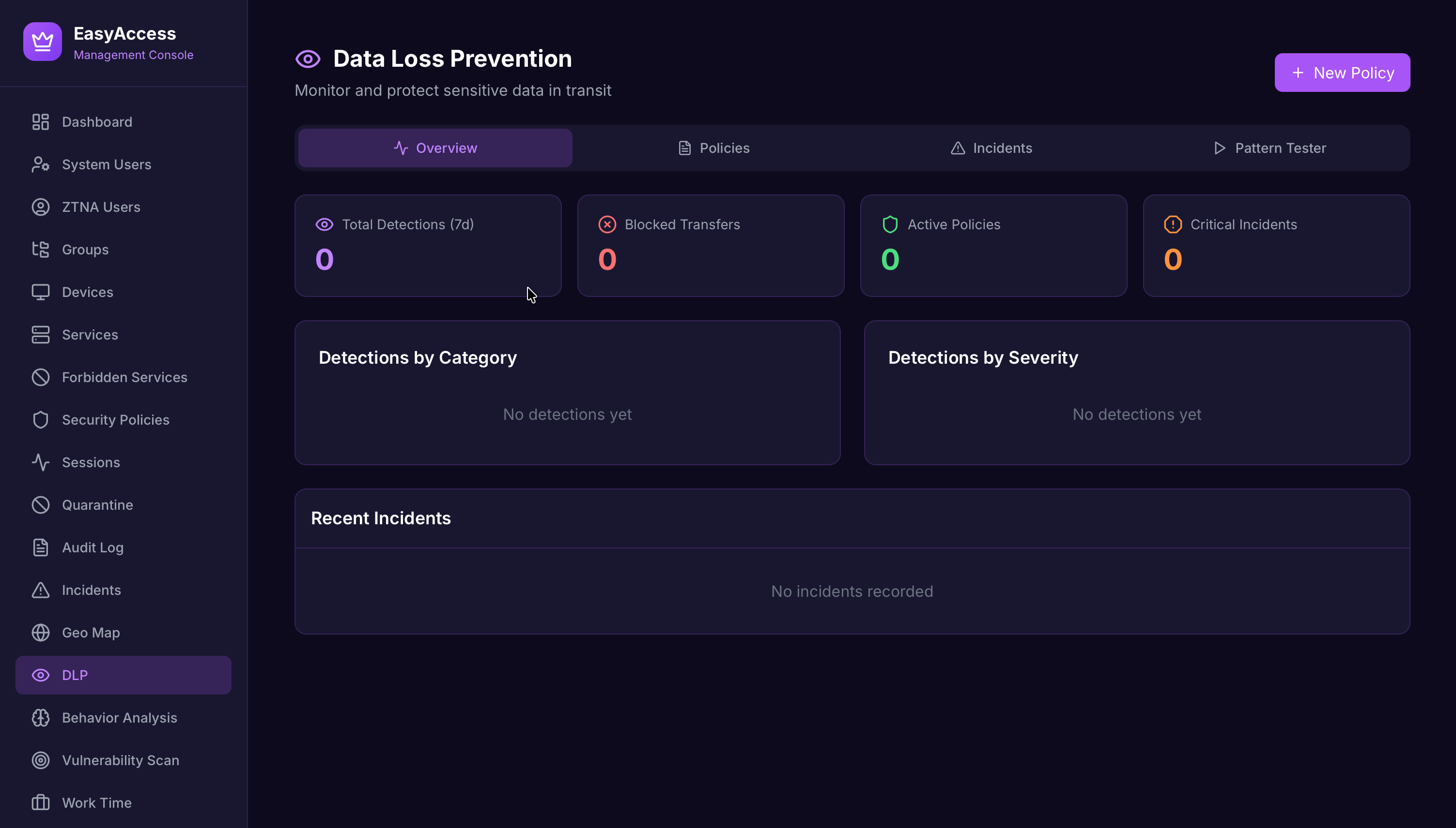 Data loss prevention dashboard